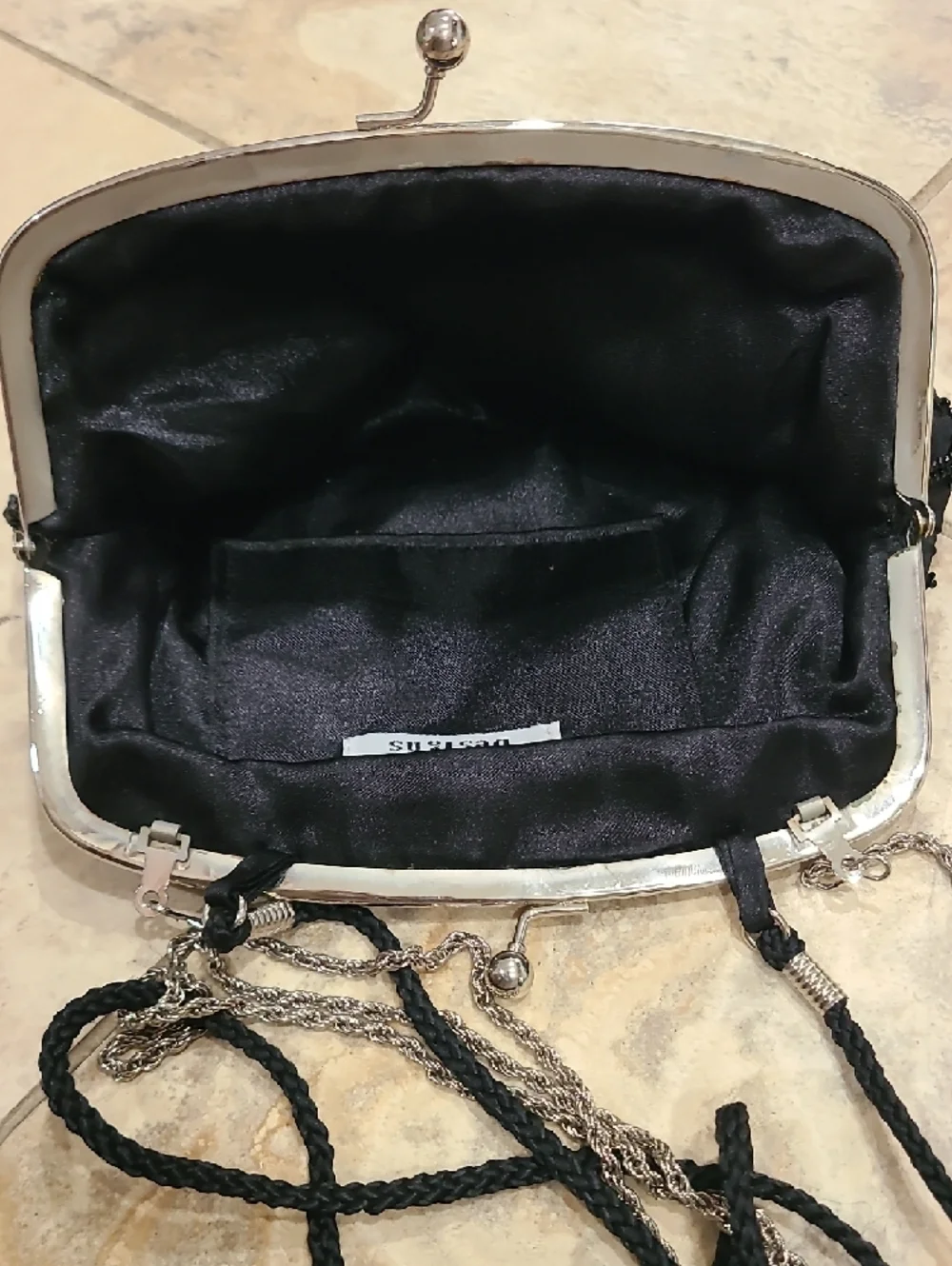Black Beaded Evening Clutch with Chain Strap